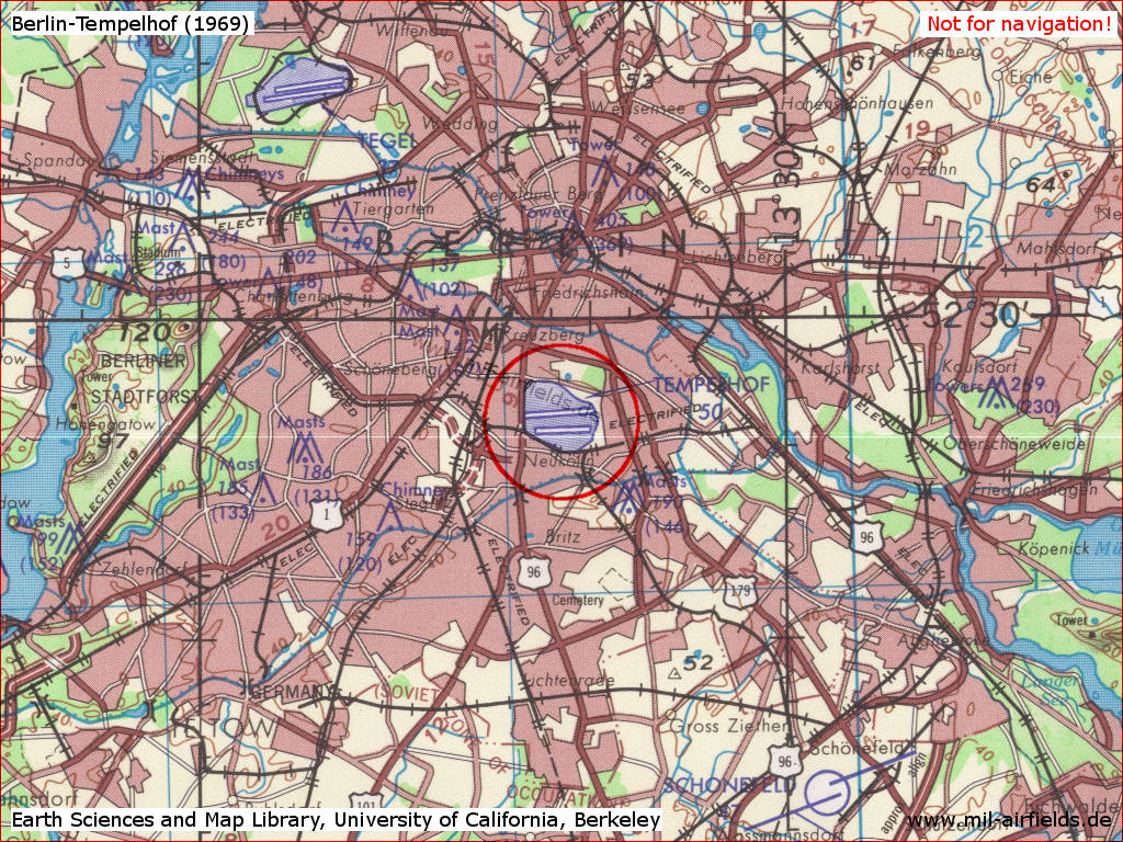 Berlin Tempelhof Airport on a US map from 1969