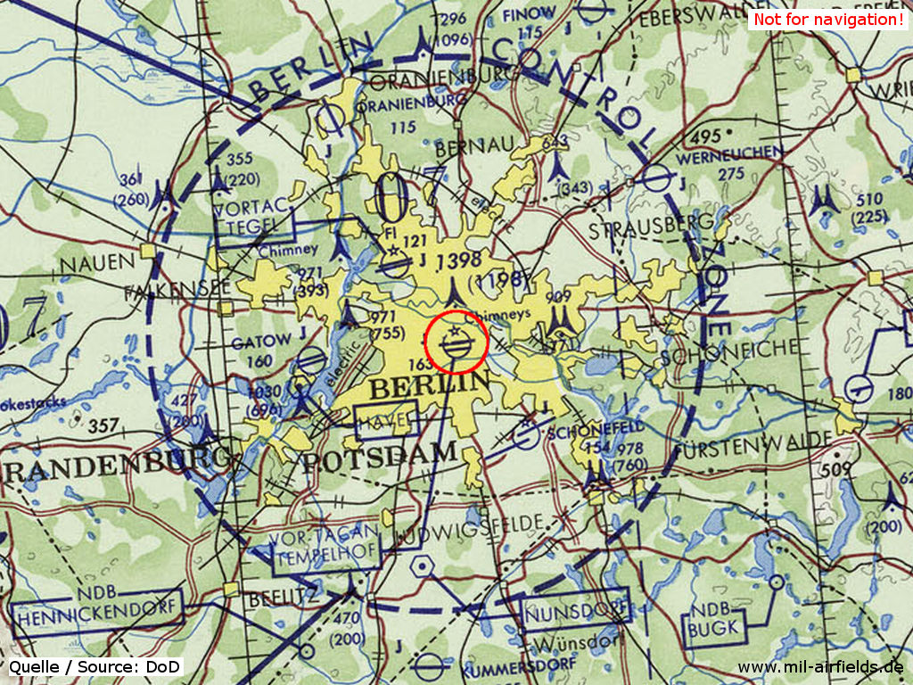 Berlin Tempelhof Airport on a map of the US Department of Defense 1972