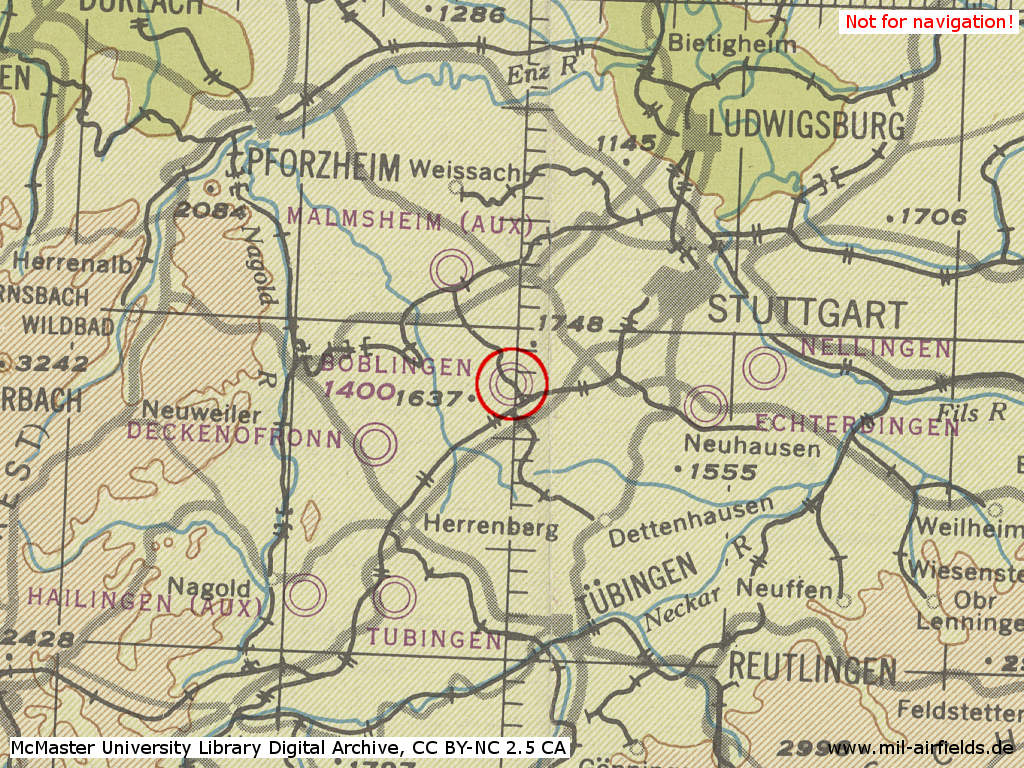 Karte mit Fliegerhorst Böblingen 1944