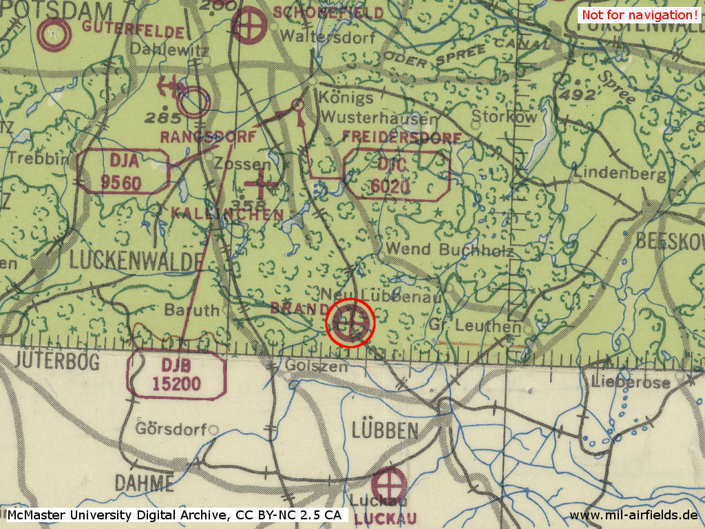 Karte mit Flugplatz Brand im Zweiten Weltkrieg 1943