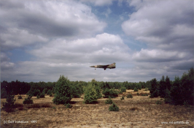 A Soviet MiG-23UB trainer approaching Brand Air Base