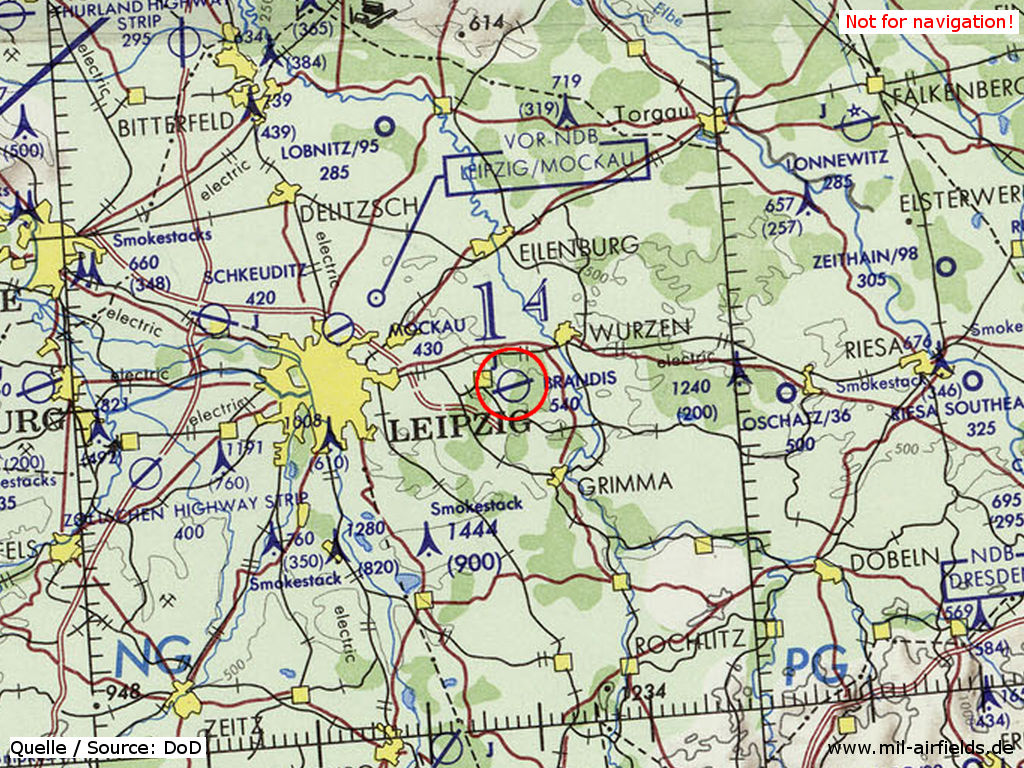 Flugplatz Brandis auf einer Karte 1972