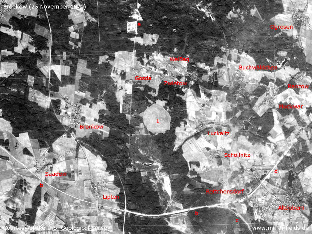 Altdöbern, Bronkow, Gosda, Ogrosen, Saadow, DDR, auf einem Satellitenbild 1970