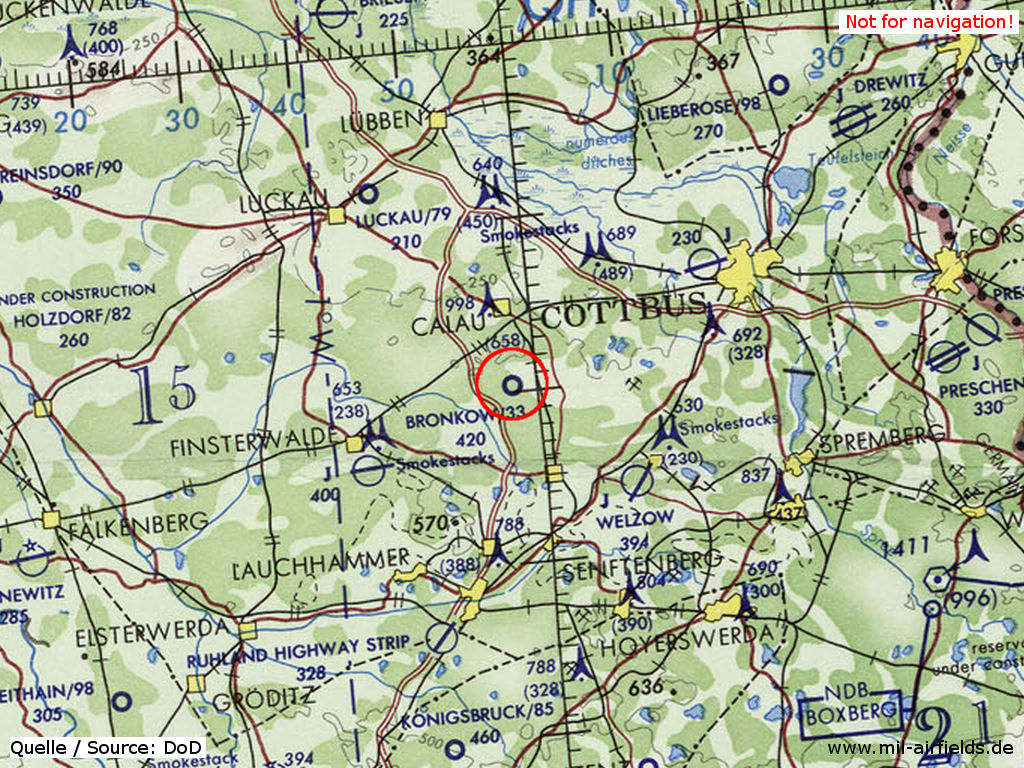 Bronkow Airfield on a map 1972