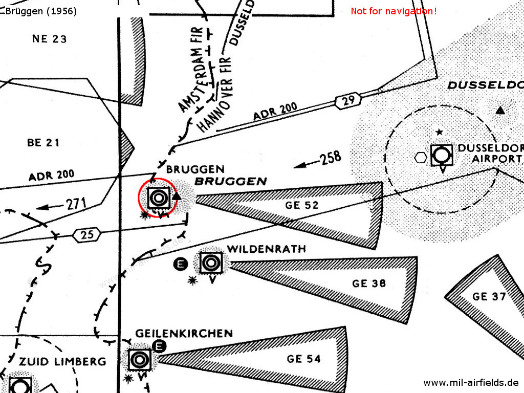 Karte mit Flugplatz Brüggen 1956