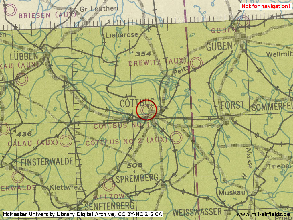 Der Fliegerhorst Cottbus im Zweiten Weltkrieg auf einer Karte 194x