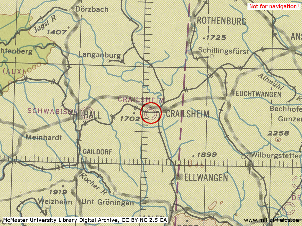 Crailsheim Air Base in World War II on a US map 1944