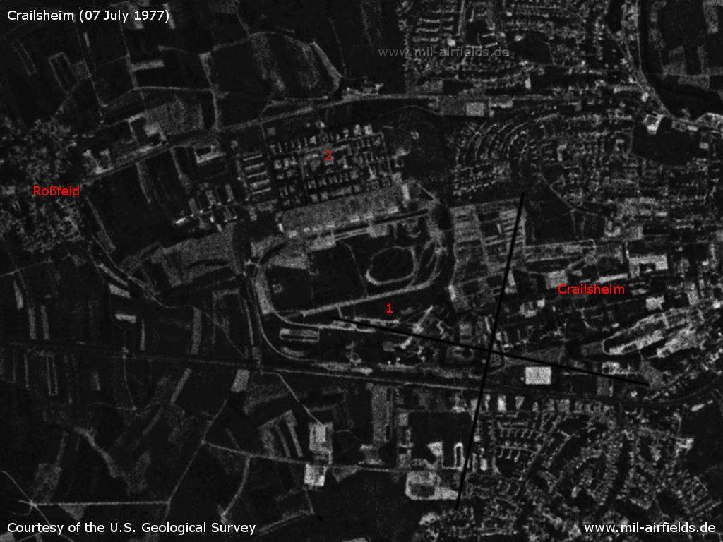 Kaserne McKee Barracks Crailsheim auf einem Satellitenbild 1977