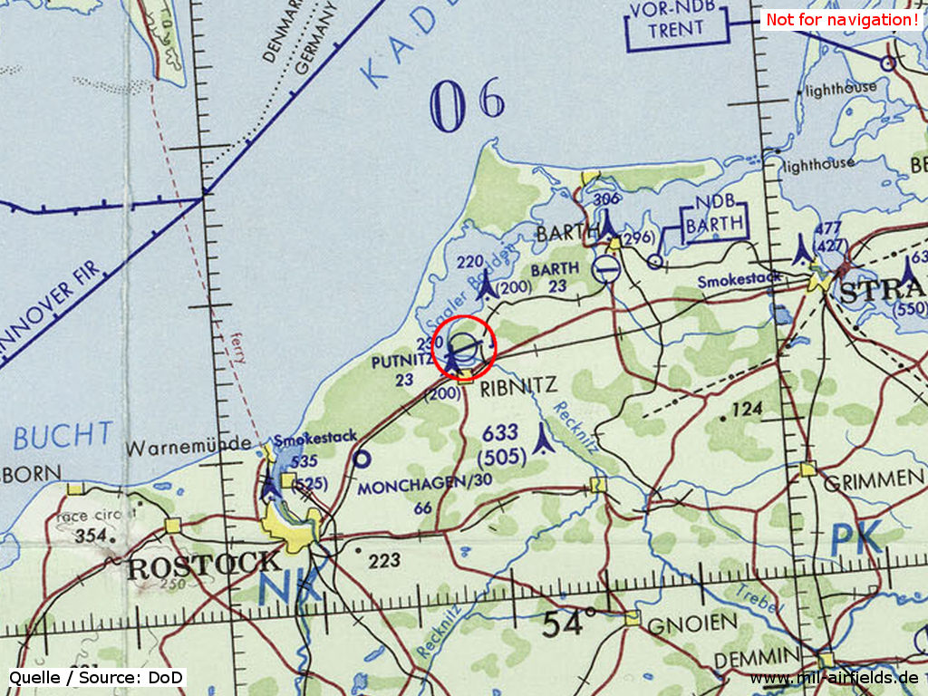 Flugplatz Damgarten auf einer Karte 1972