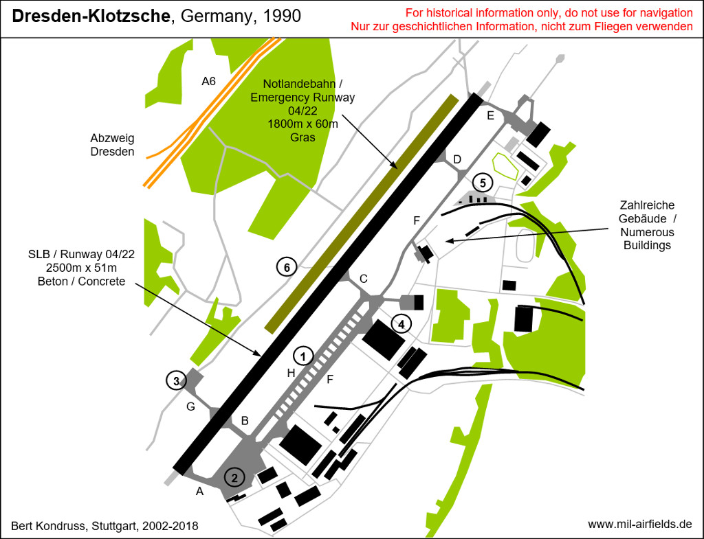 Map of Dresden Klotzsche Airport, Germany, 1990