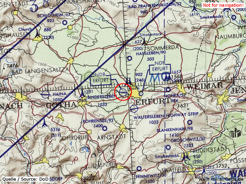 Karte mit Flughafen Erfurt, 1972