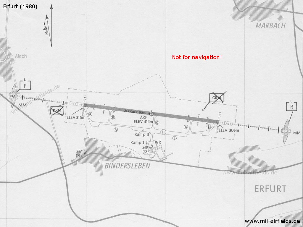 Karte Flughafen Erfurt, DDR 1980