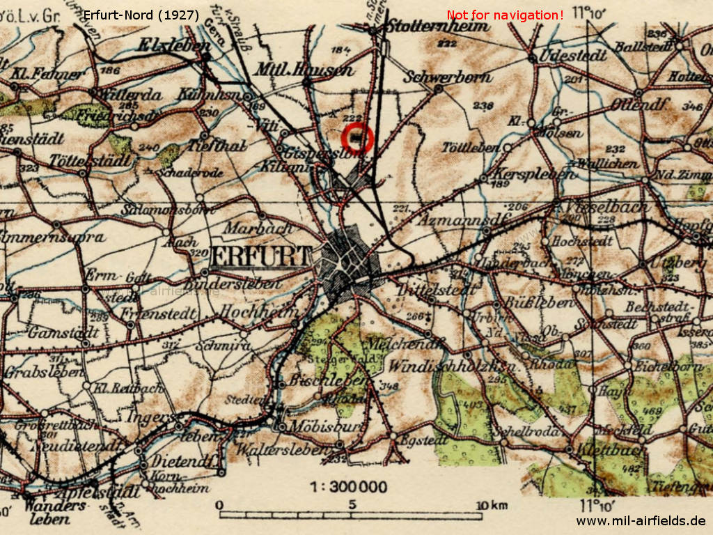 Erfurt North Airport on a map from 1927