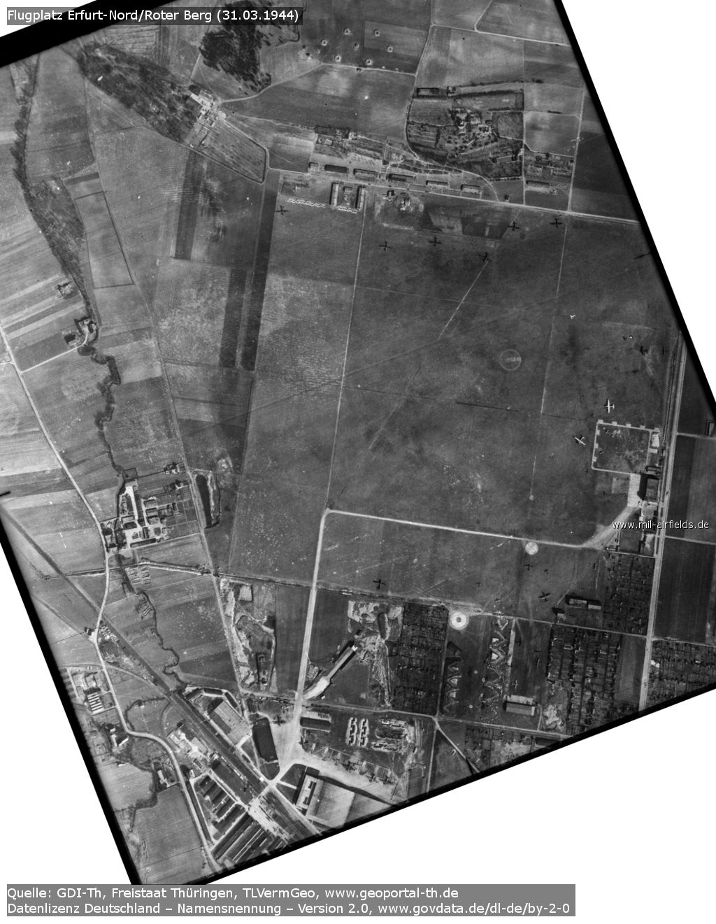 Aerial picture of Erfurt North airfield, Germany, from 31 March 1944