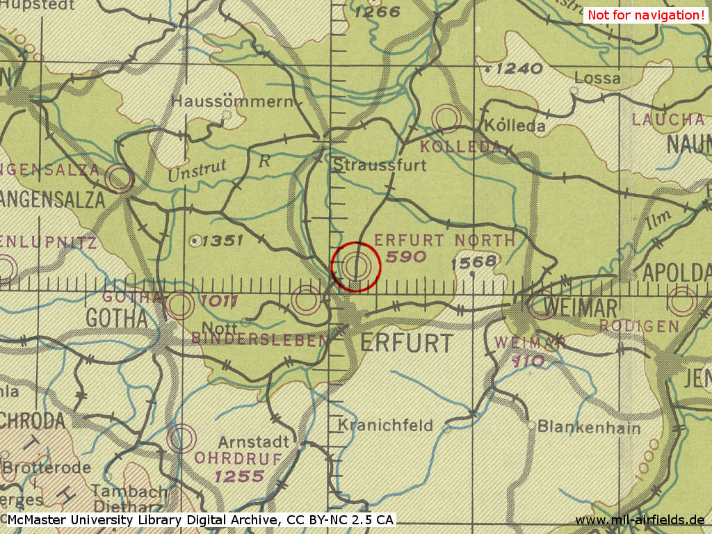 Erfurt North Airfield in World War II on a US map from 1944