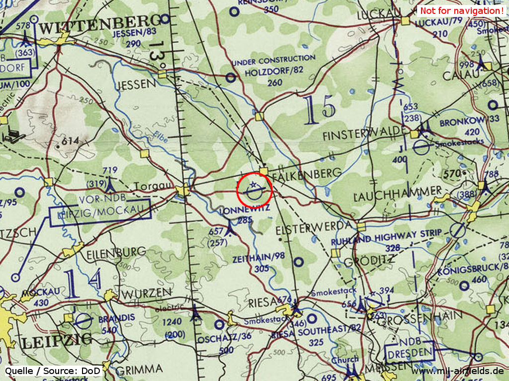 Der Flugplatz Falkenberg auf einer Karte 1972