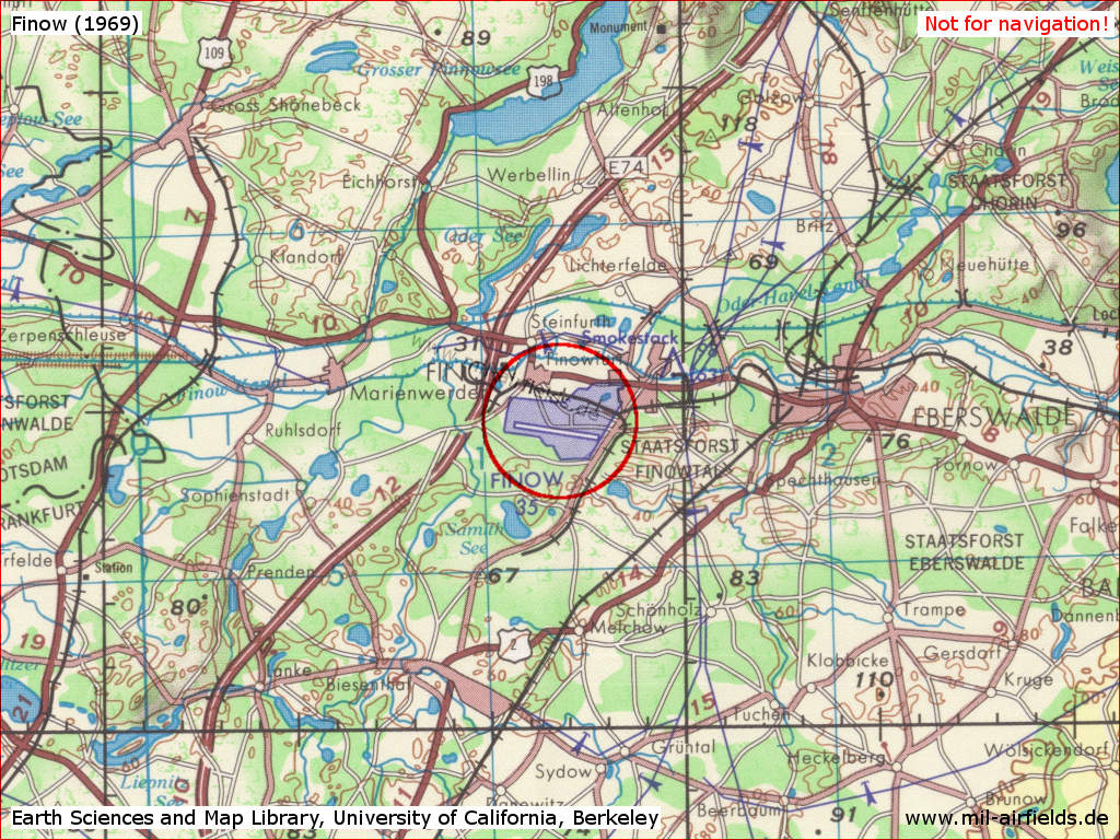 Flugplatz Finow auf einer Karte 1969