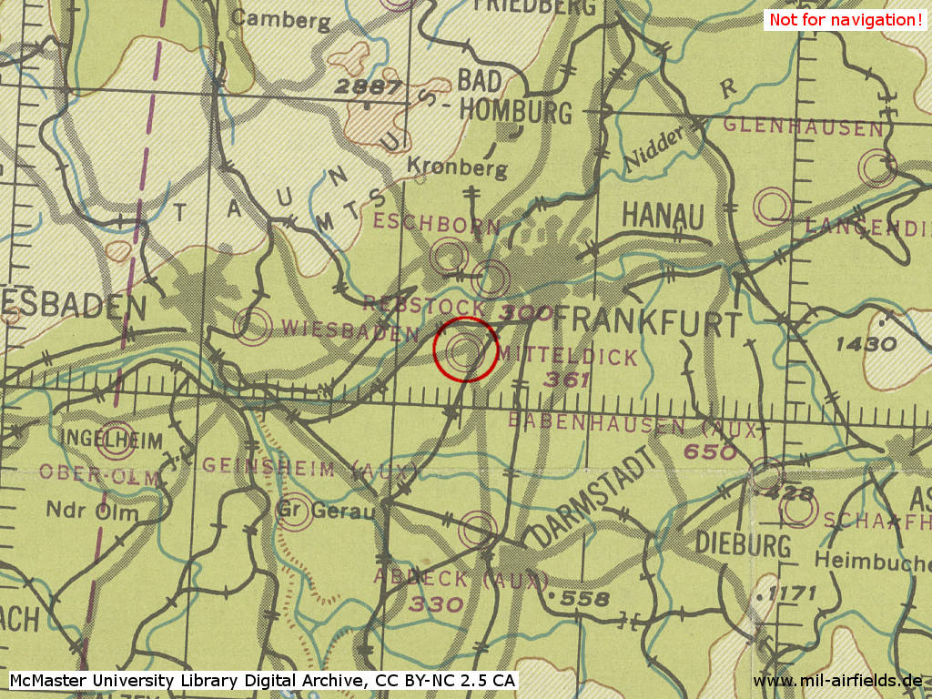 Karte mit Flugplatz der Luftwaffe Rhein/Main im Zweiten Weltkrieg