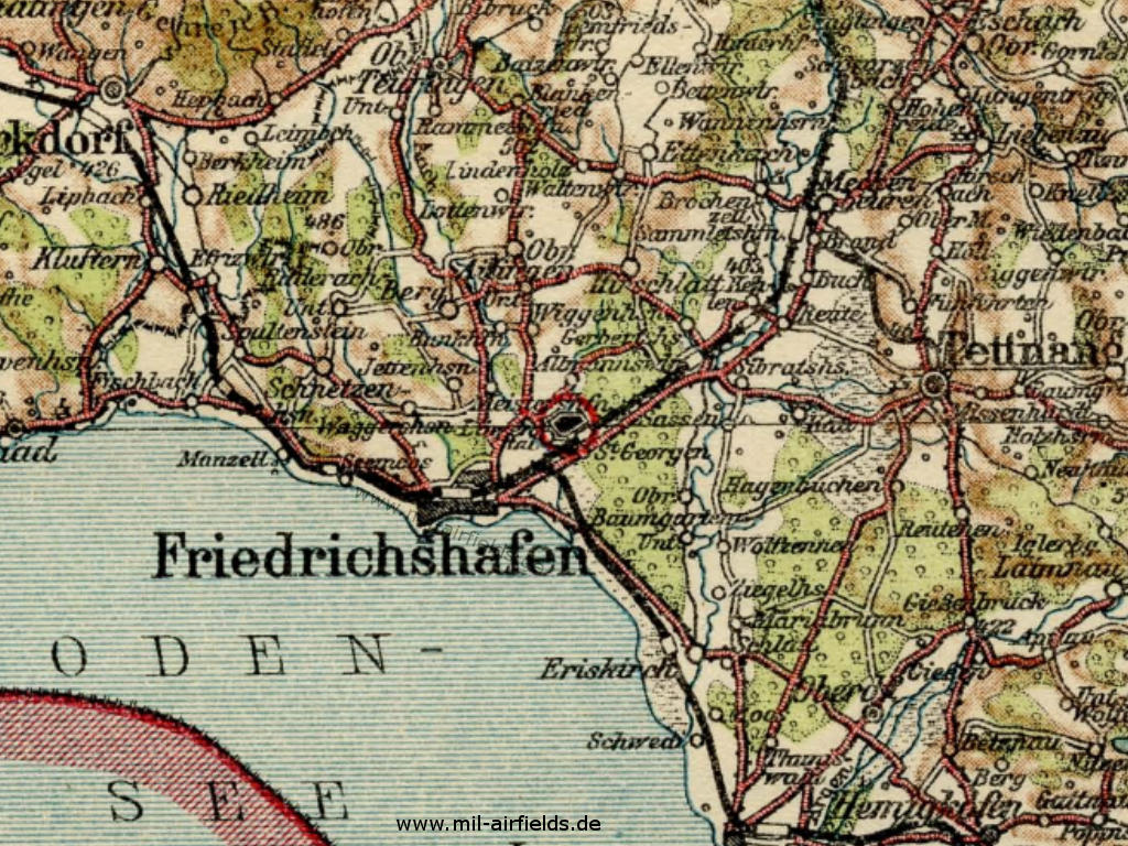 Lage Flugplatz auf einer Karte aus den 1930er Jahren