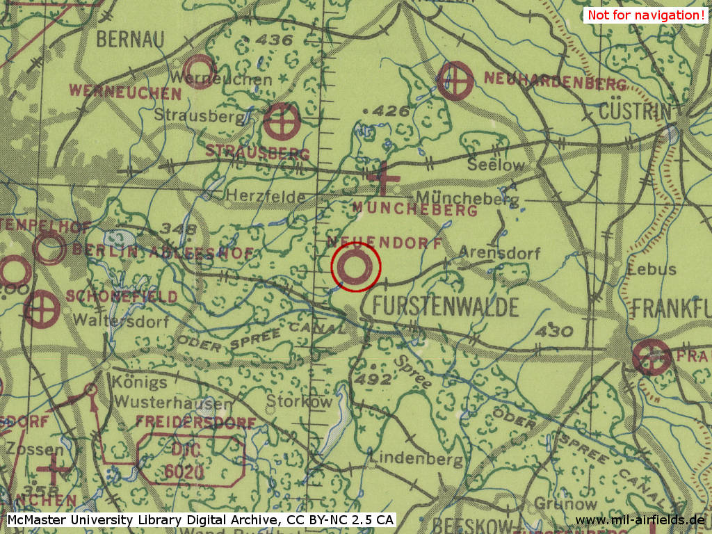 Fliegerhorst Fürstenwalde im Zweiten Weltkrieg auf einer Karte 194x