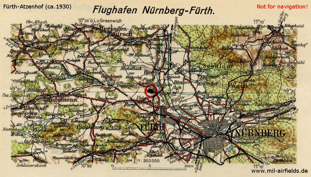 Nürnberg-Fürth Airport on a map from March 1930