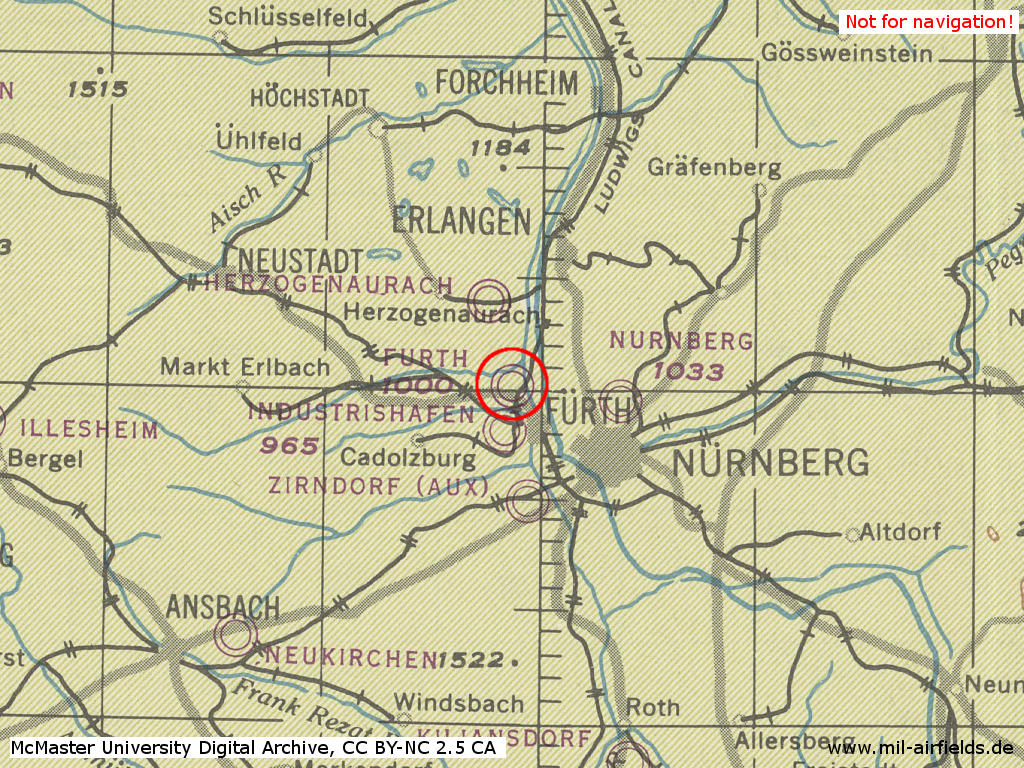 Fliegerhorst Atzenhof während des Zweiten Weltkriegs auf einer Karte 1944