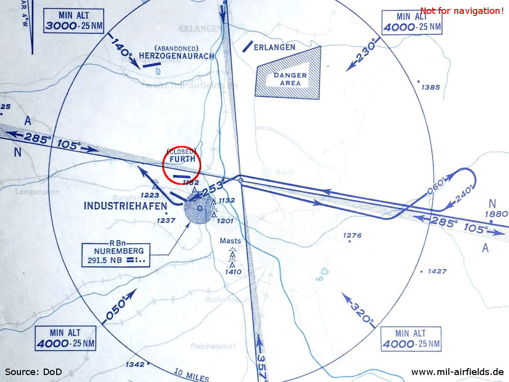 Anflugkarte Flughafen Nürnberg Industrieflughafen 1952
