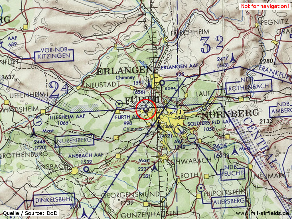 Fürth Army Airfield (AAF) on a map 1972