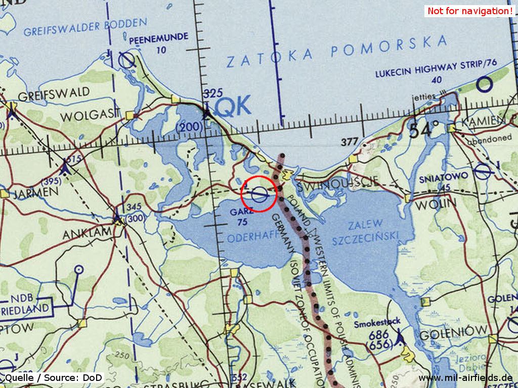 Garz Airfield on a map 1972