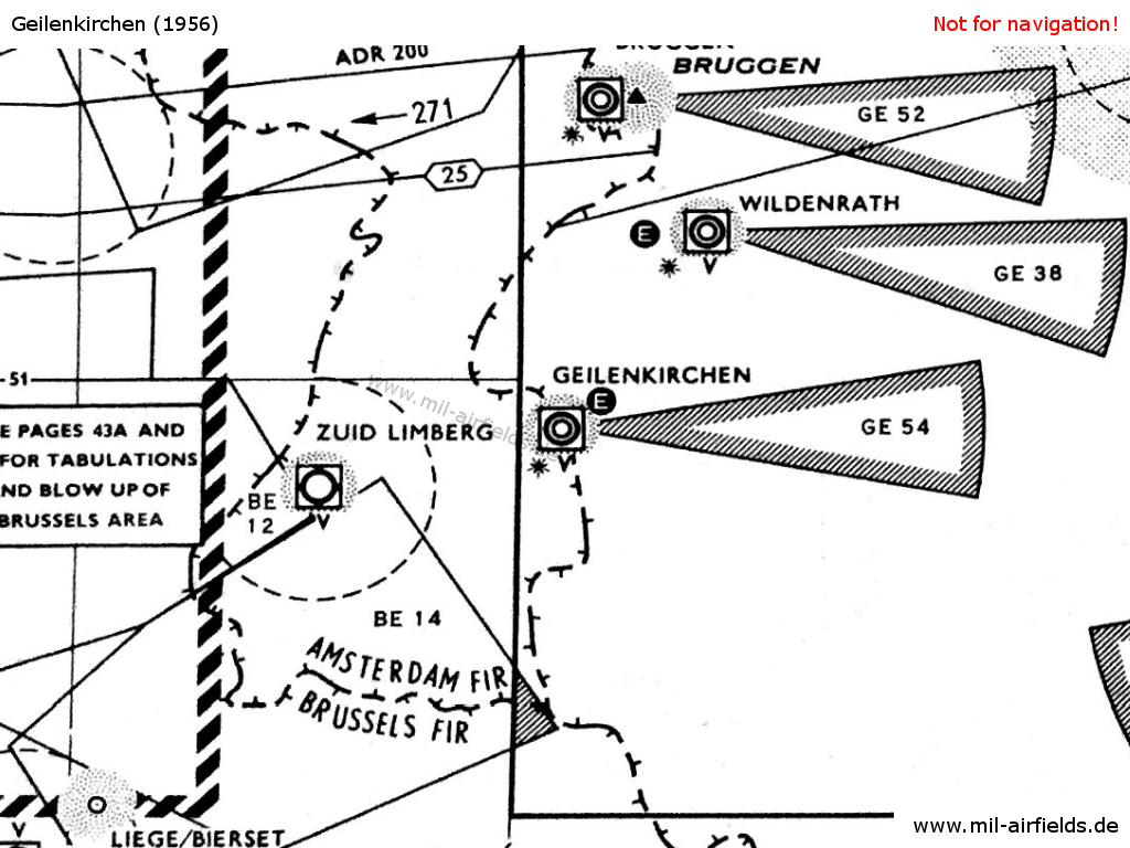 Flugplatz Geilenkirchen auf einer Karte 1956