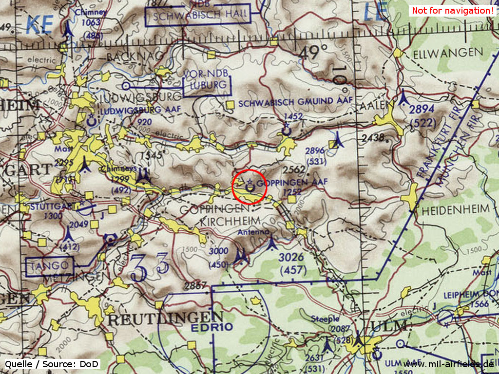 Karte mit Army-Flugplatz Göppingen