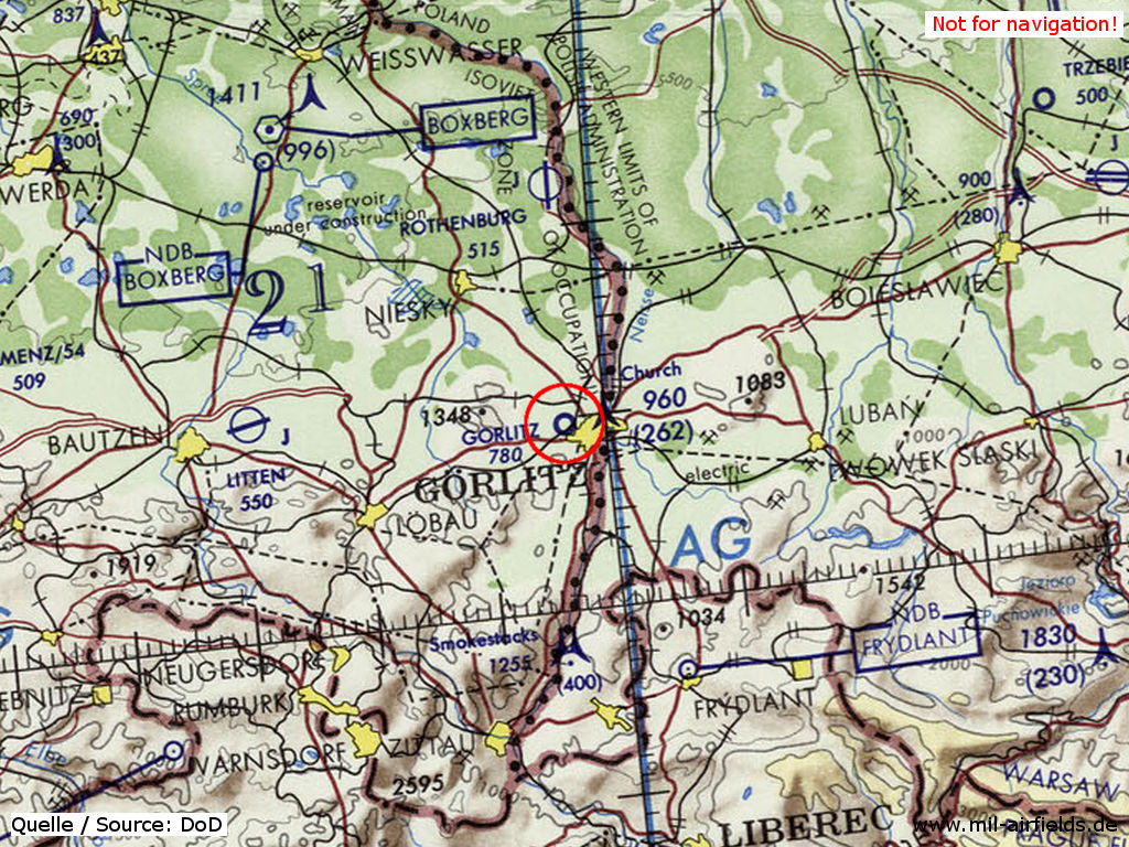 Görlitz Airfield on a map 1972