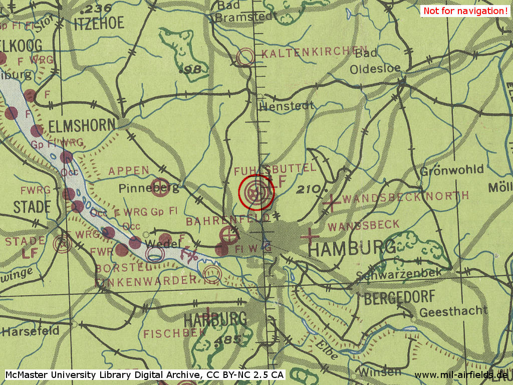 Flughafen Hamburg Fuhlsbüttel im Zweiten Weltkrieg auf einer US-Karte 1943