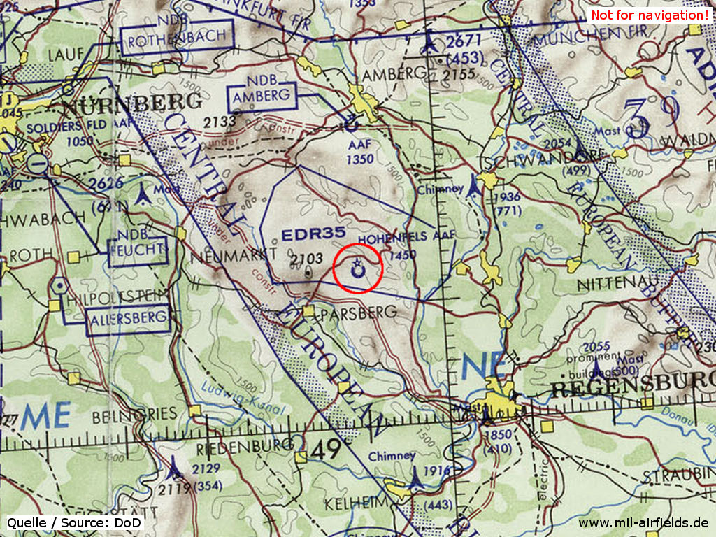 Hohenfels Army Airfield on a US map 1972
