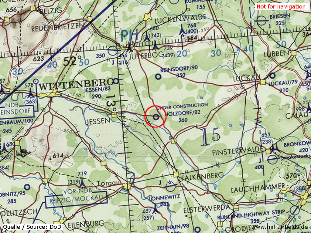 Der Flugplatz Holzdorf auf einer Karte 1972