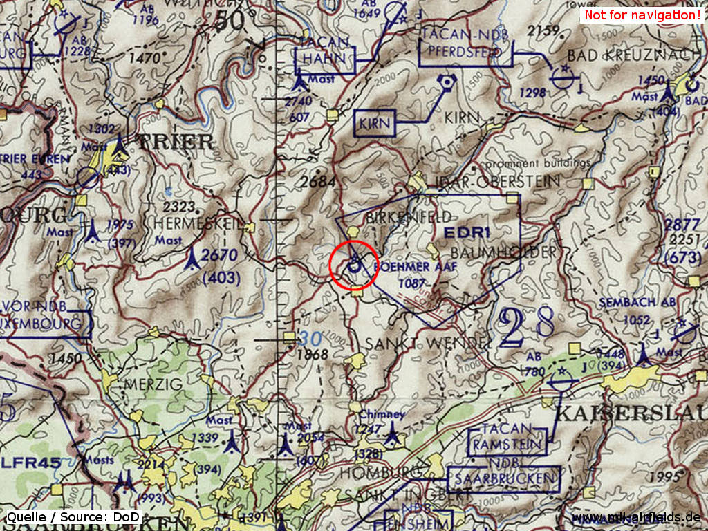 Boehmer Army Airfield on a US map 1972