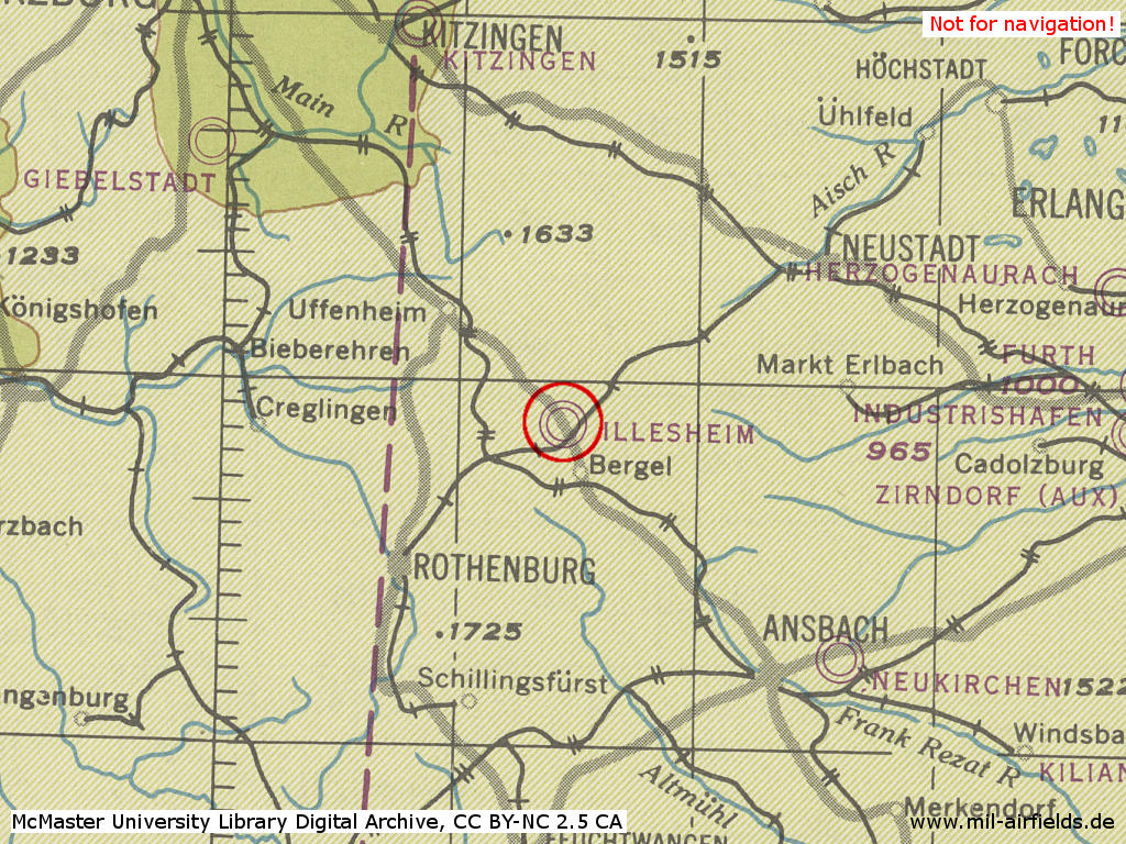 Fliegerhorst Illesheim im Zweiten Weltkrieg auf einer US-Karte 1944