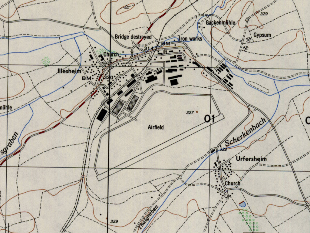 US-Army-Flugplatz Illesheim auf einer Karte 1953