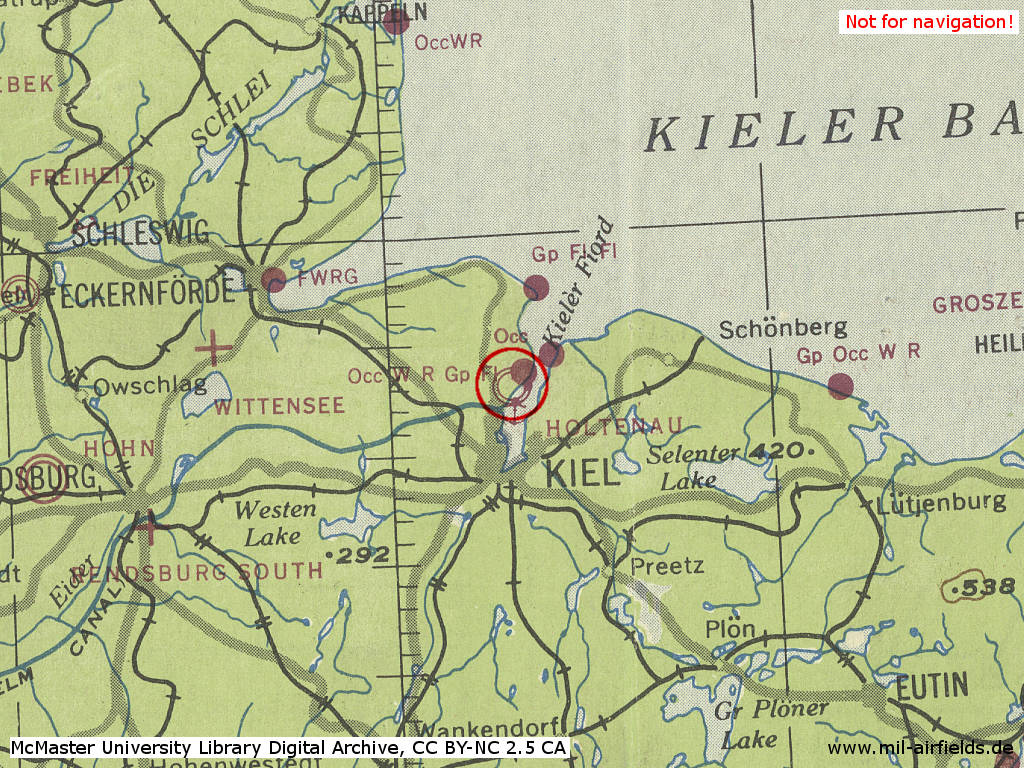 Kiel Holtenau Airfield, Germany, on a map 1943