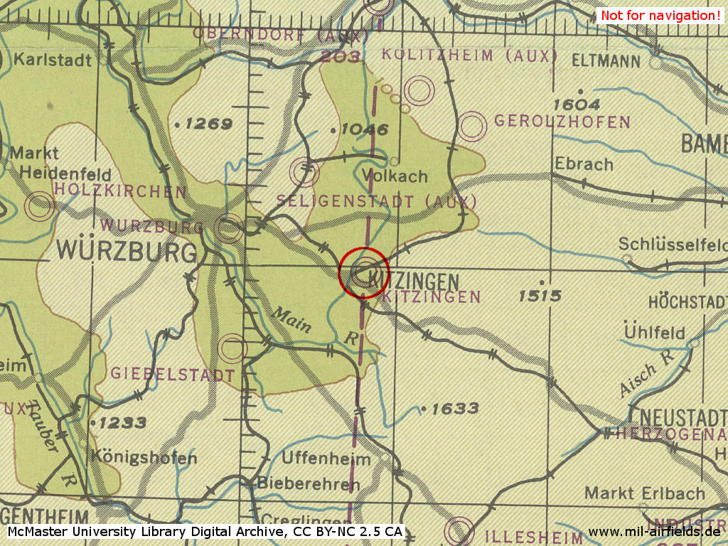 Kitzingen Air Base in World War II on a US map 1944