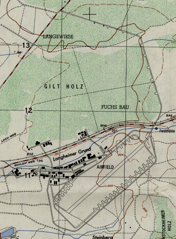 Kitzingen Army Airfield on a US map 1953