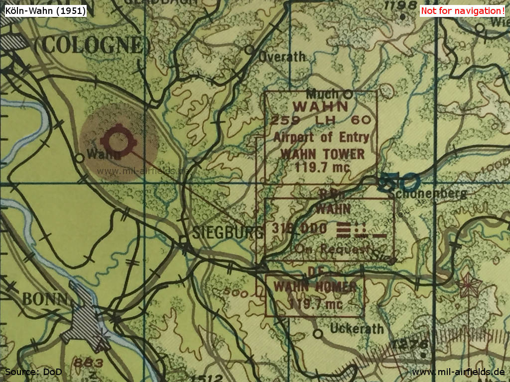 Karte mit RAF-Flugplatz Wahn 1951