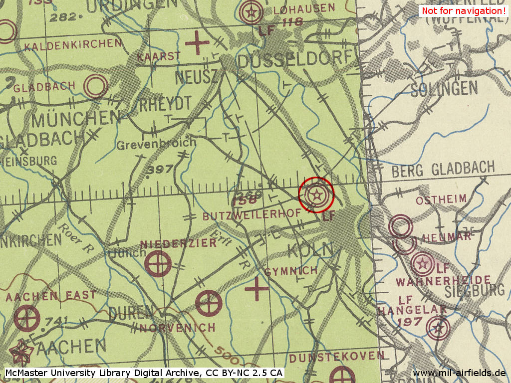 Karte Flughafen Köln Butzweilerhof im Zweiten Weltkrieg