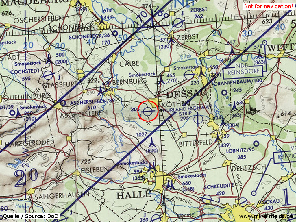 Köthen Air Base on a map 1972