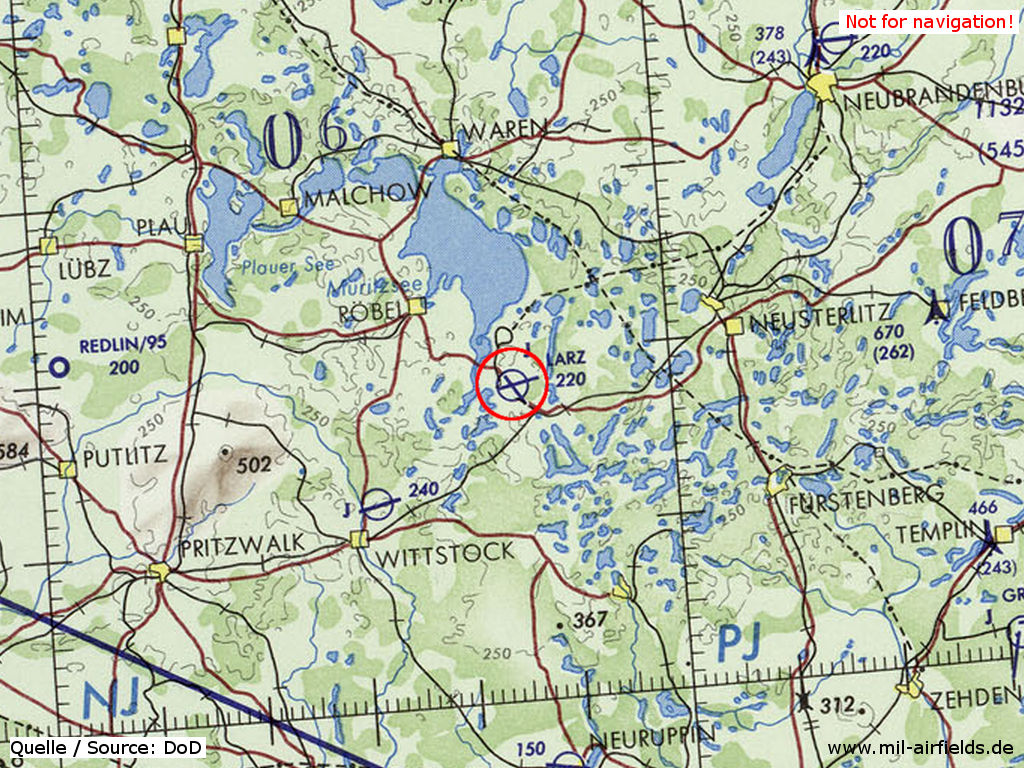 Flugplatz Lärz auf einer Karte 1972