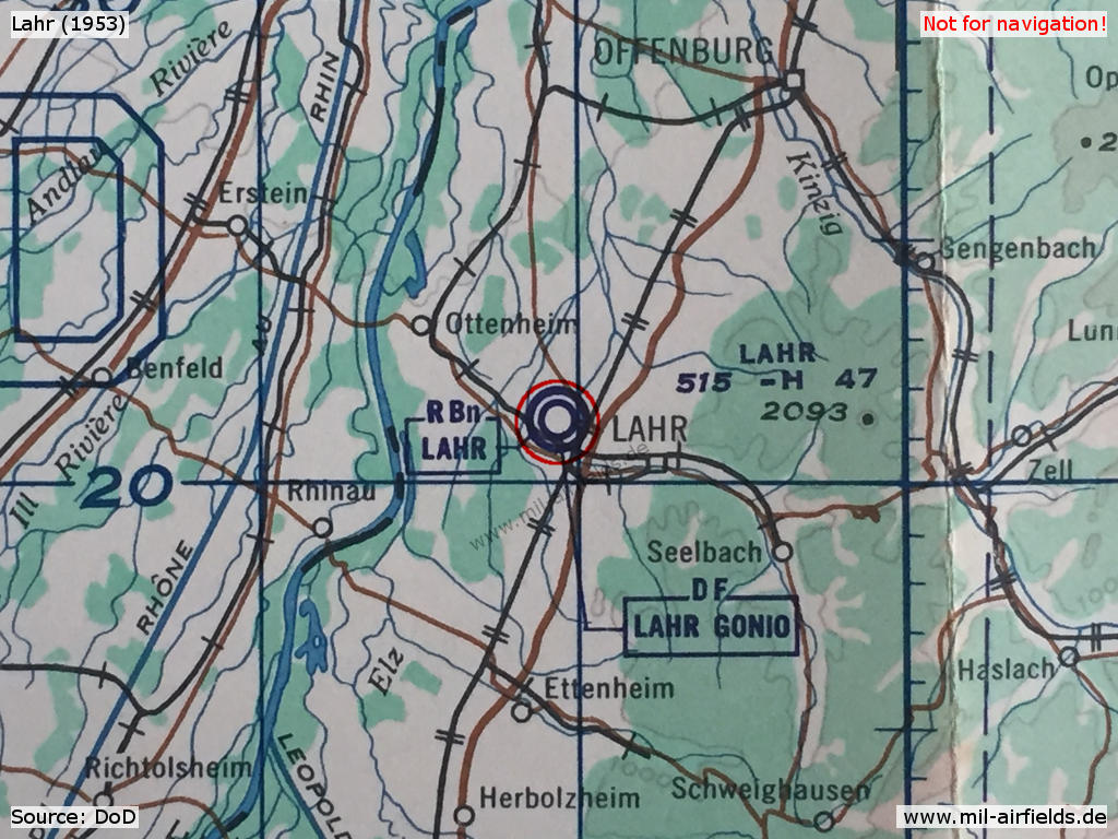 Karte Flugplatz Lahr / Base aérienne 139 Lahr 1953