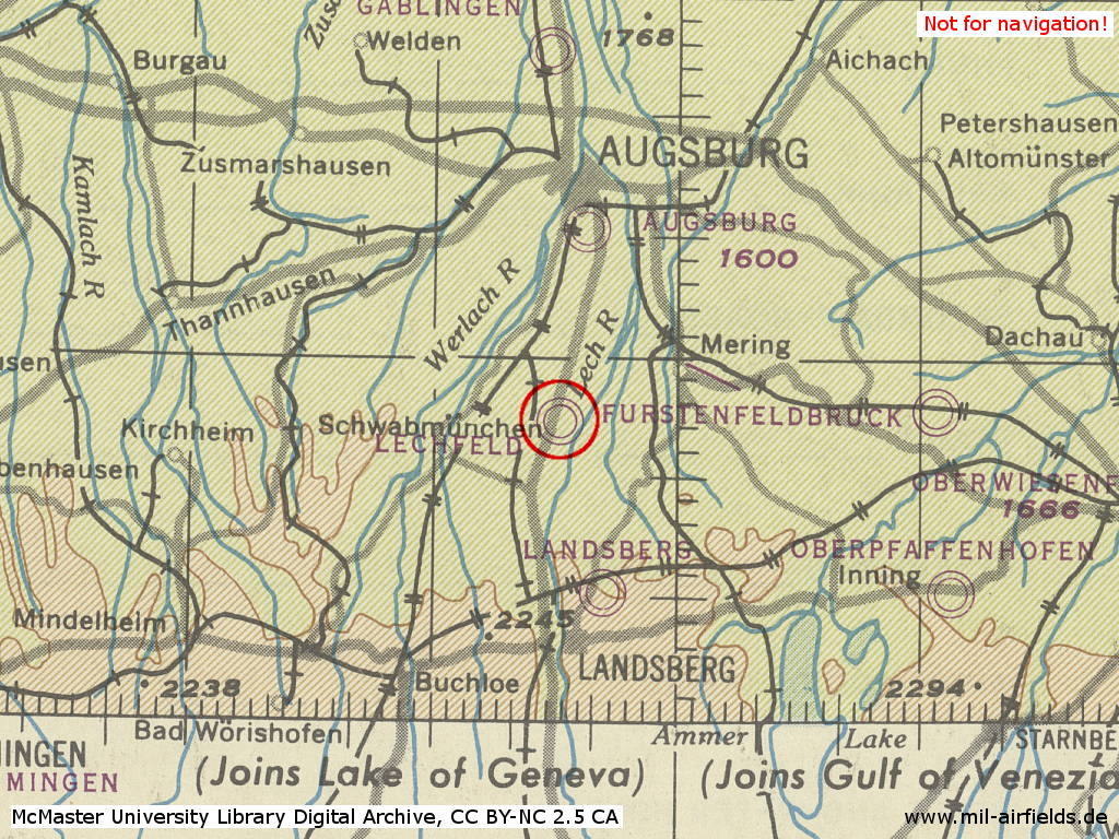 Karte mit Fliegerhorst Lechfeld im Zweiten Weltkrieg 1944