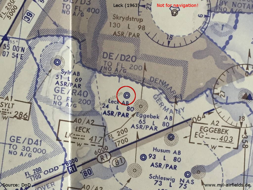 Karte mit Luftraum um Flugplatz Leck 1963