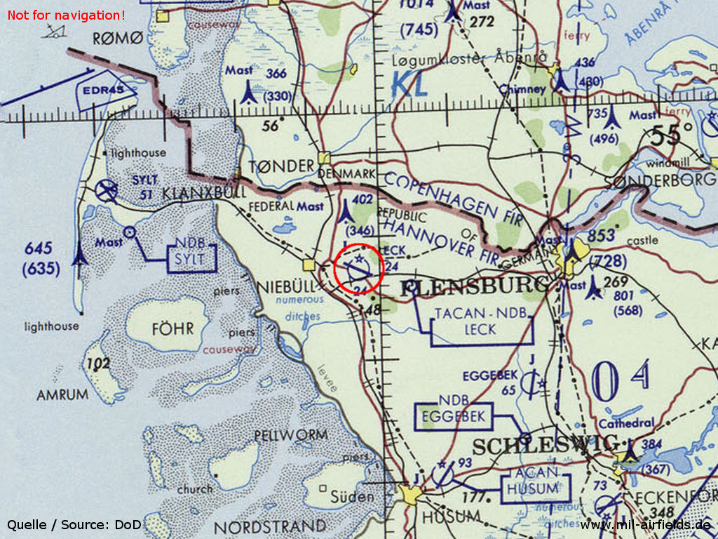 Karte mit Fliegerhorst Leck 1972