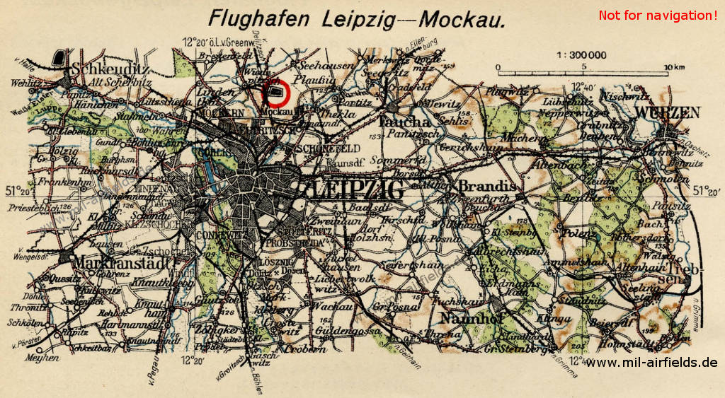 Leipzig Mockau Airport on a map from 1928
